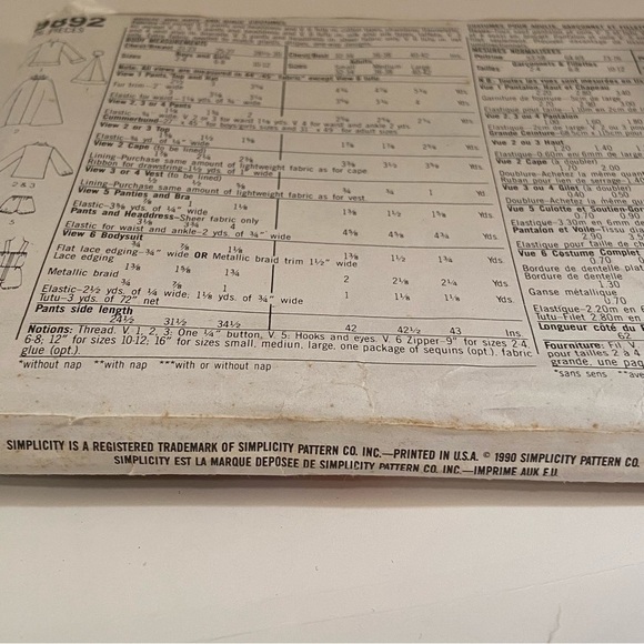 Simplicity 9892 Size AA Sm-Lg  Children Multiple Costume Project Pattern. - Picture 4 of 4